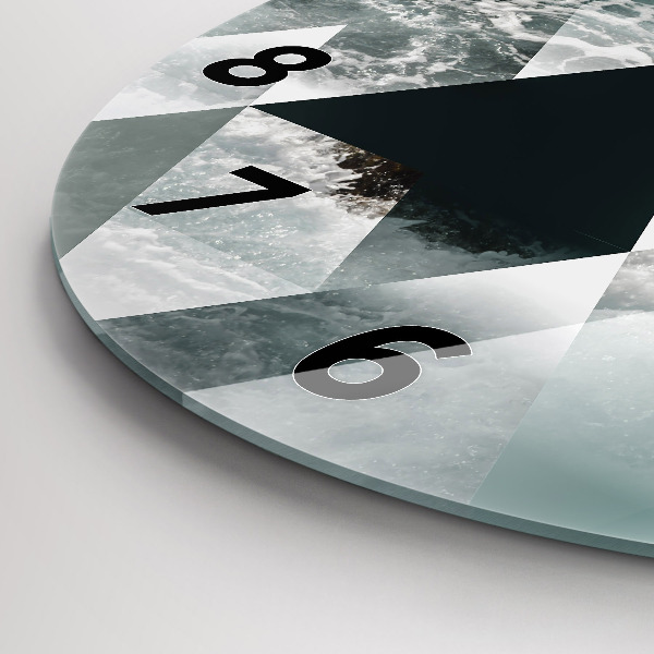 Round glass clock Abstract sea waves