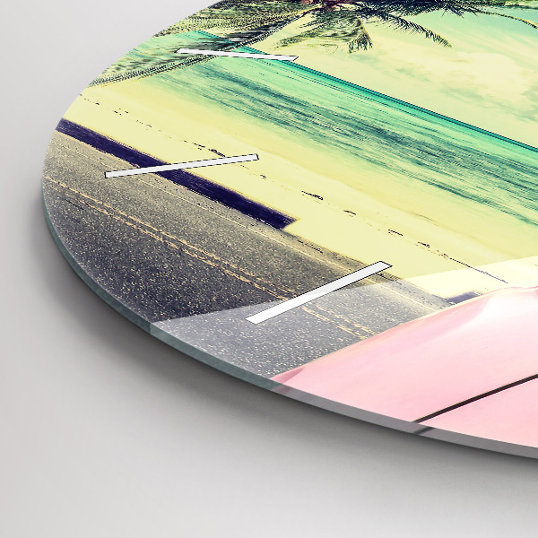 Round glass clock Car with surfboard