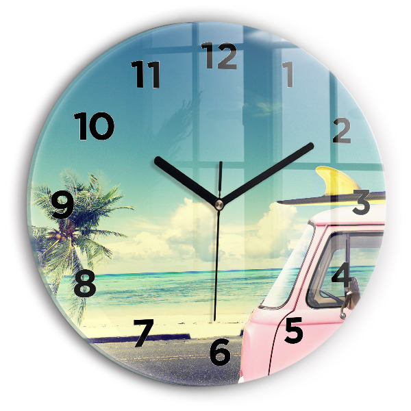 Round glass clock Car with surfboard