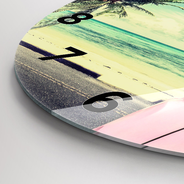 Round glass clock Car with surfboard