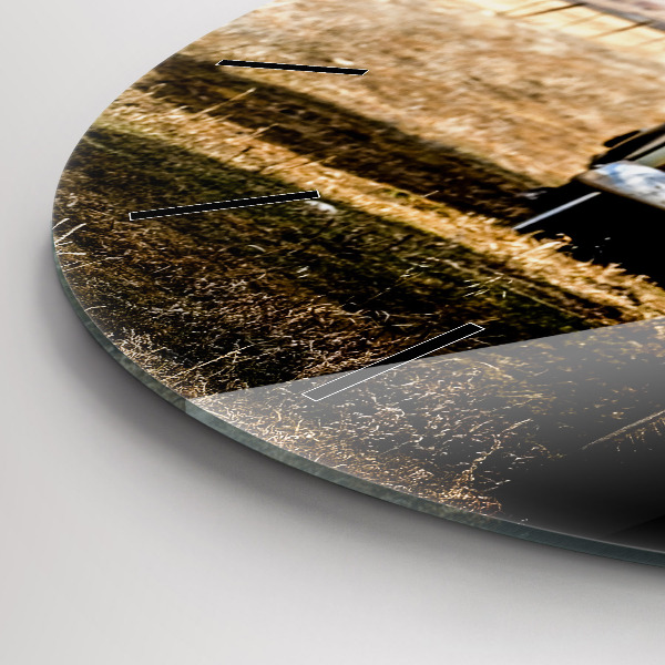 Round glass clock Old cars