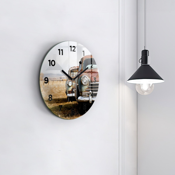 Round glass clock Old cars