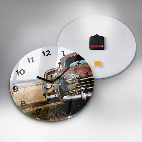 Round glass clock Old cars