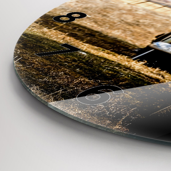 Round glass clock Old cars