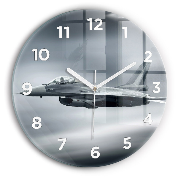 Round glass clock Military aircraft