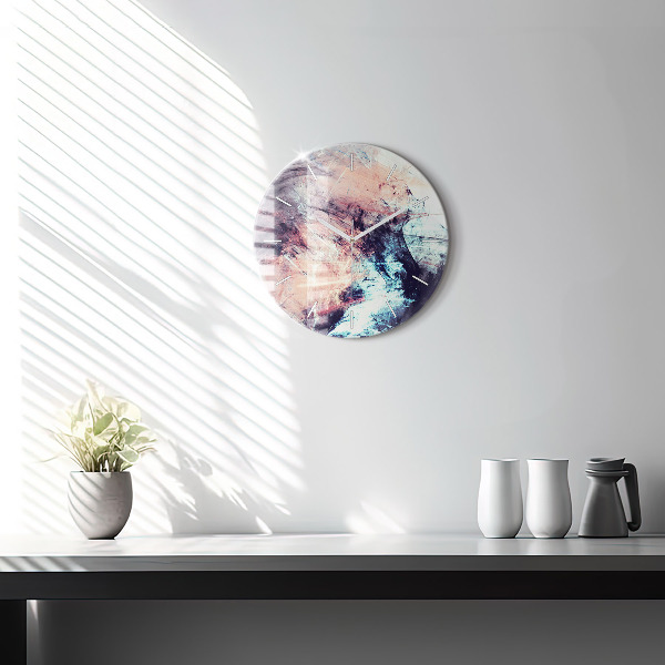 Round glass clock Abstract painting