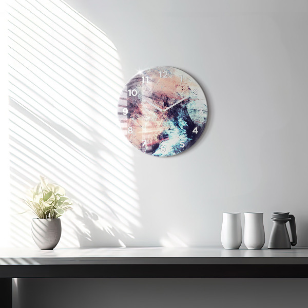 Round glass clock Abstract painting