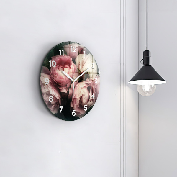 Round glass clock Bouquet of pink roses