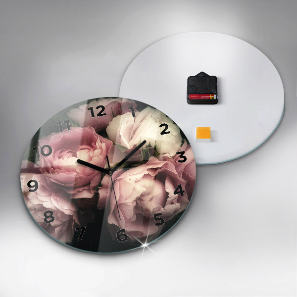 Round glass clock Bouquet of pink roses