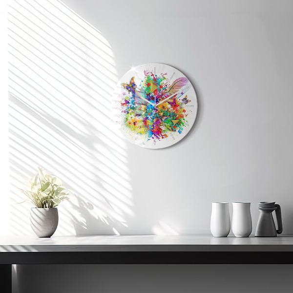 Round glass clock Floral harmony with butterflies