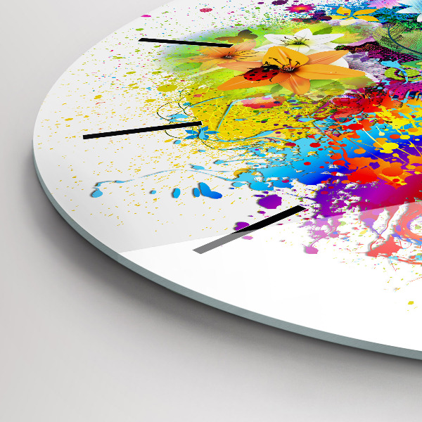 Round glass clock Floral harmony with butterflies