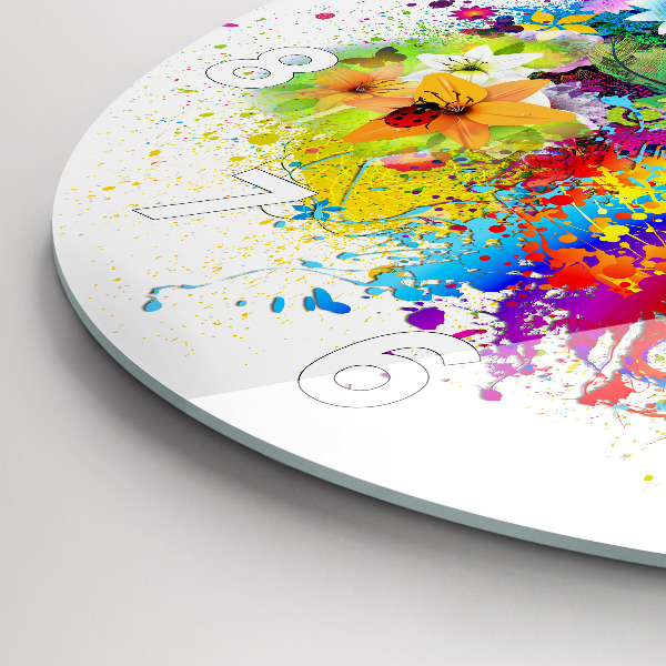 Round glass clock Floral harmony with butterflies