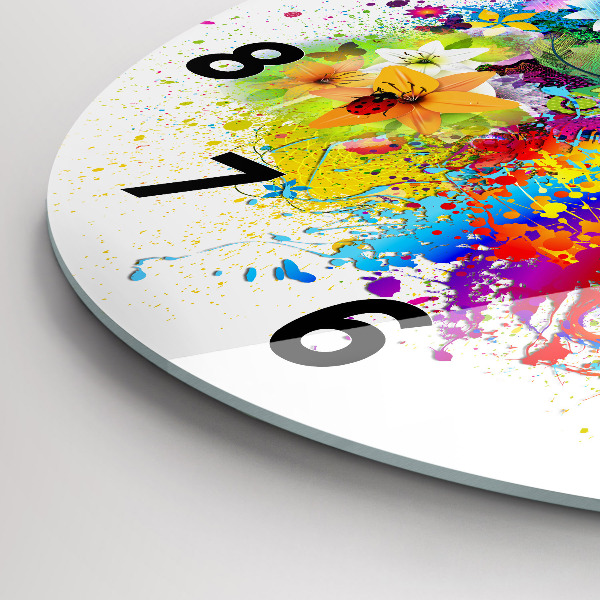Round glass clock Floral harmony with butterflies