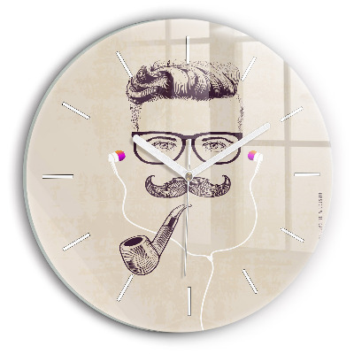 Round glass clock Man with a pipe