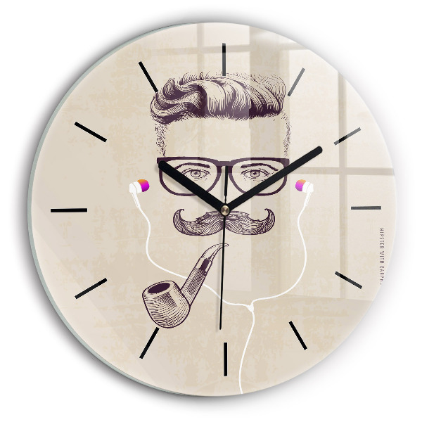 Round glass clock Man with a pipe