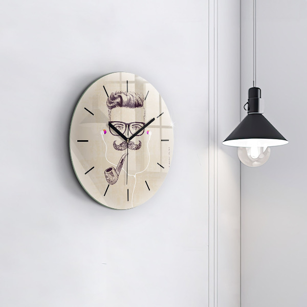 Round glass clock Man with a pipe