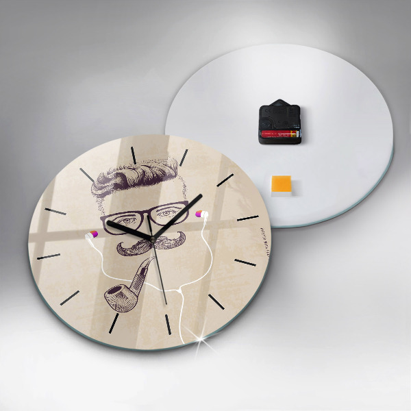 Round glass clock Man with a pipe