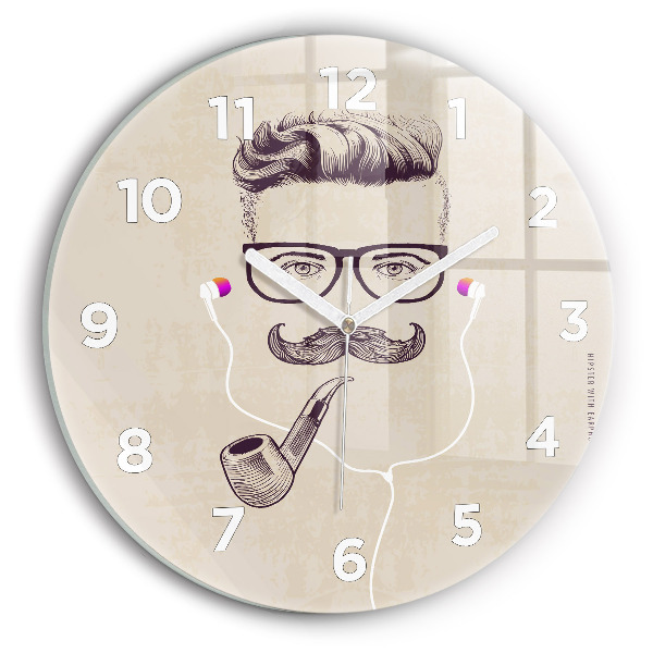 Round glass clock Man with a pipe