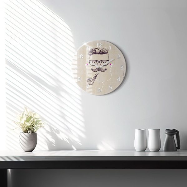 Round glass clock Man with a pipe