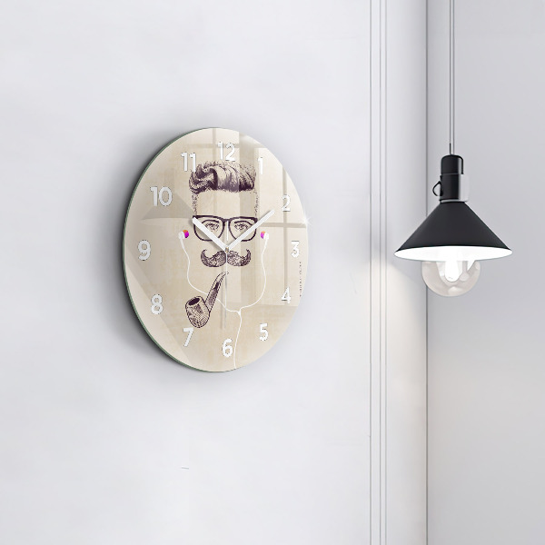 Round glass clock Man with a pipe