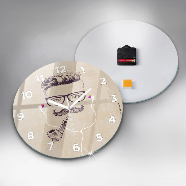 Round glass clock Man with a pipe