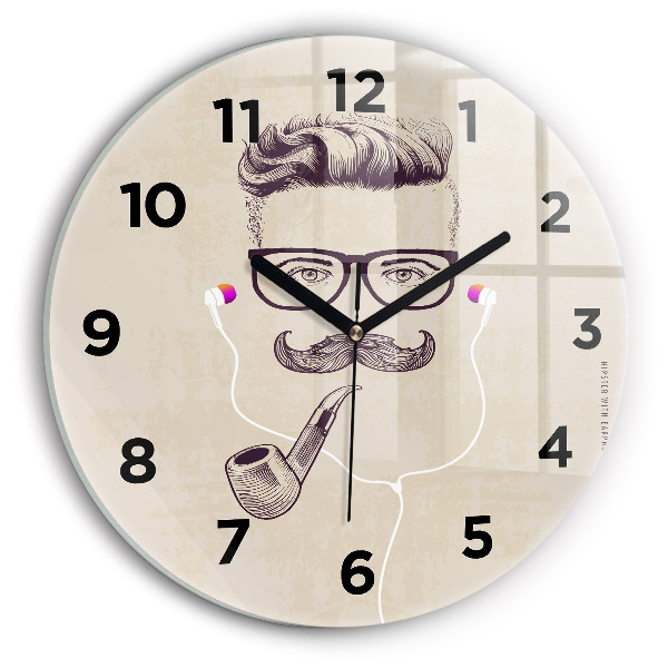 Round glass clock Man with a pipe