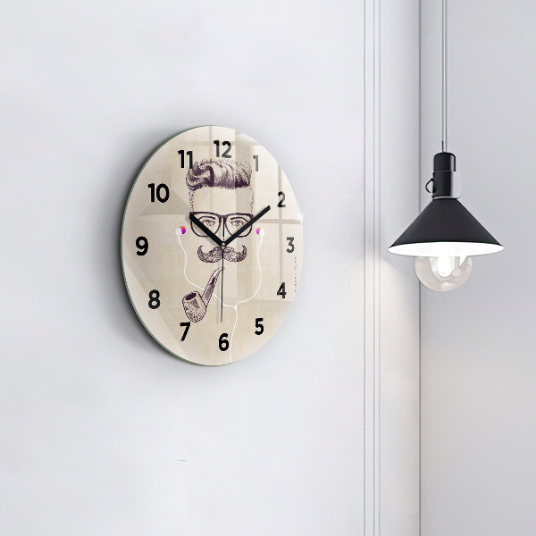Round glass clock Man with a pipe