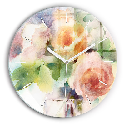 Round glass clock Roses in a Vase Watercolor