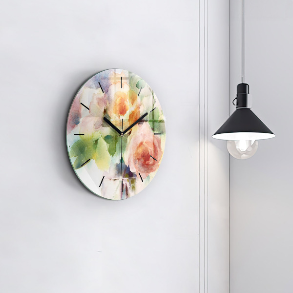 Round glass clock Roses in a Vase Watercolor