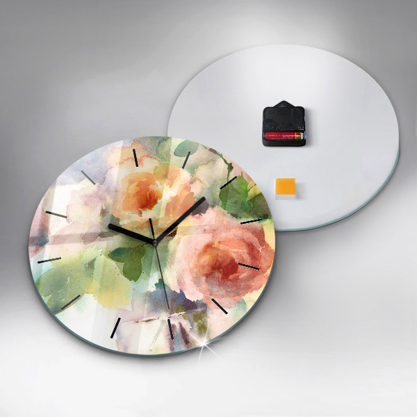 Round glass clock Roses in a Vase Watercolor