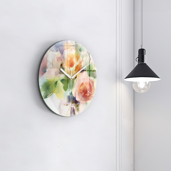 Round glass clock Roses in a Vase Watercolor