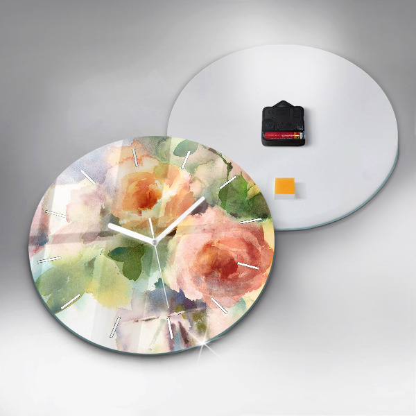 Round glass clock Roses in a Vase Watercolor