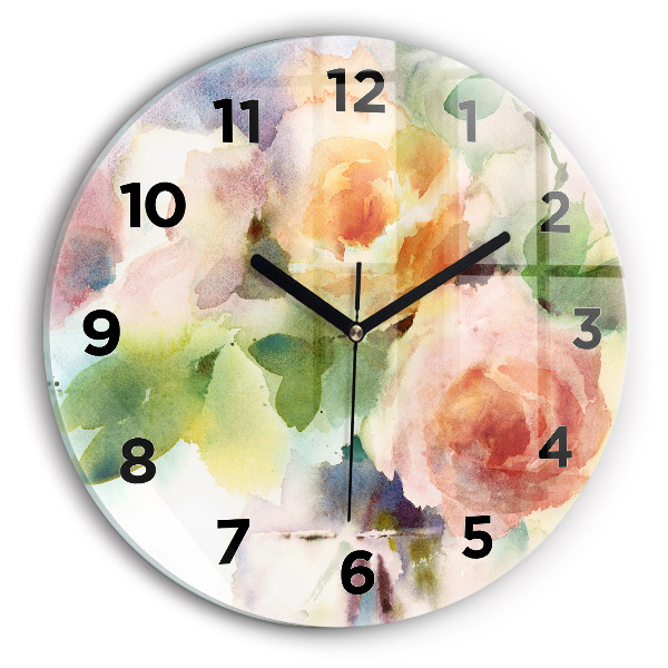 Round glass clock Roses in a Vase Watercolor