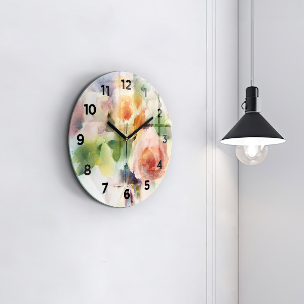 Round glass clock Roses in a Vase Watercolor