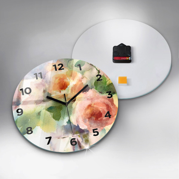 Round glass clock Roses in a Vase Watercolor