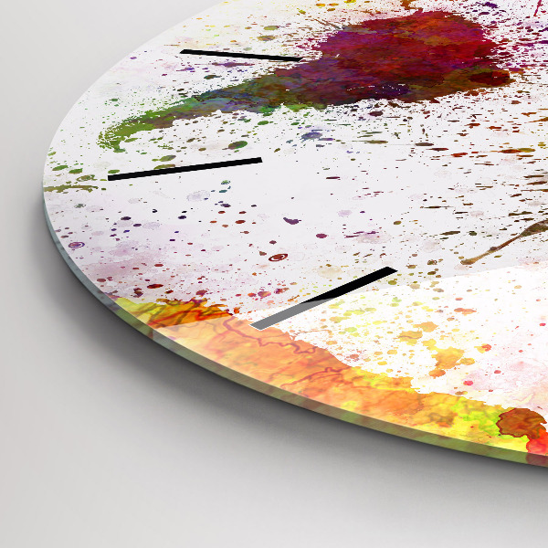 Round glass clock Watercolor map of the world