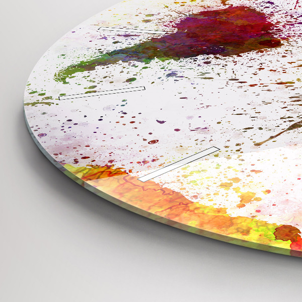 Round glass clock Watercolor map of the world