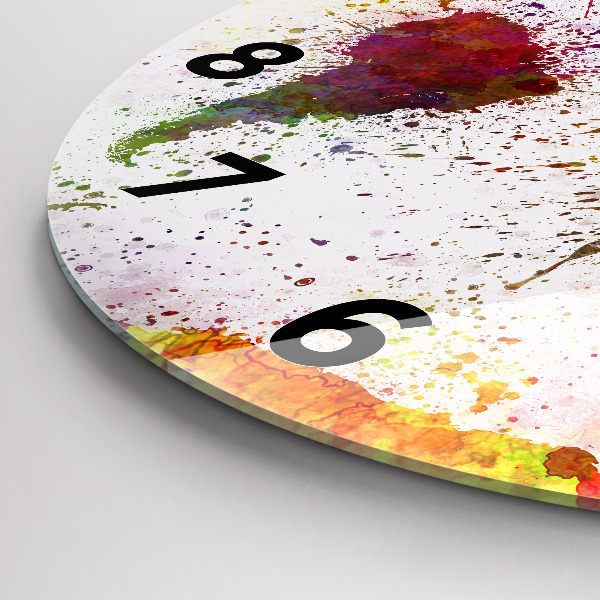 Round glass clock Watercolor map of the world