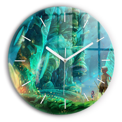 Round glass clock Children in the forest