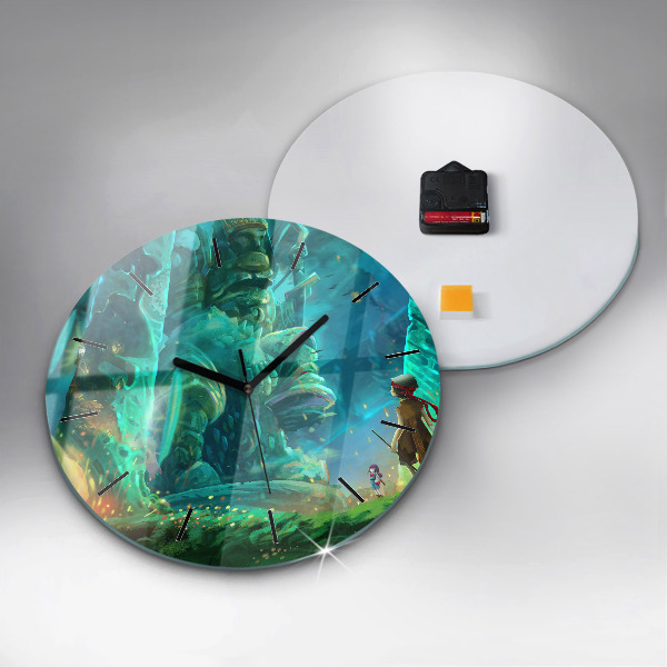 Round glass clock Children in the forest