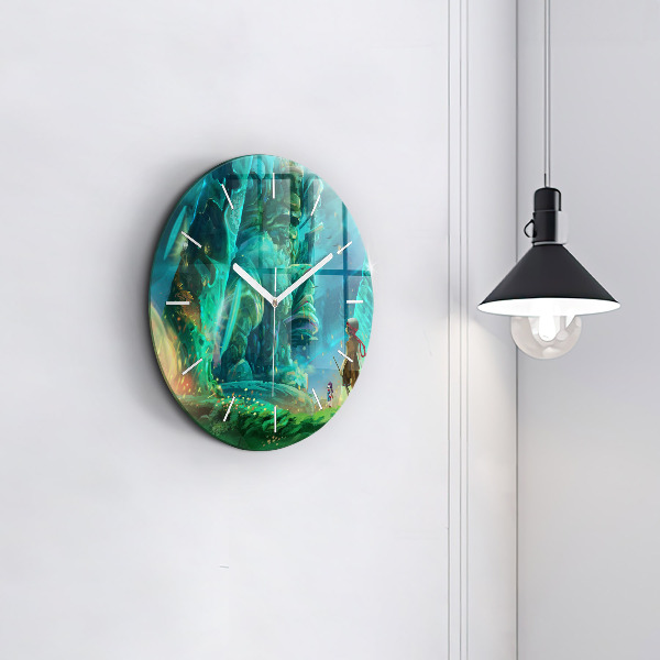 Round glass clock Children in the forest
