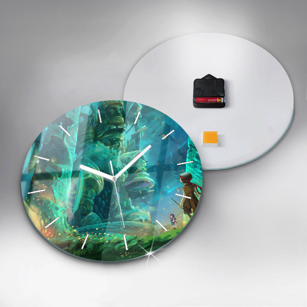 Round glass clock Children in the forest