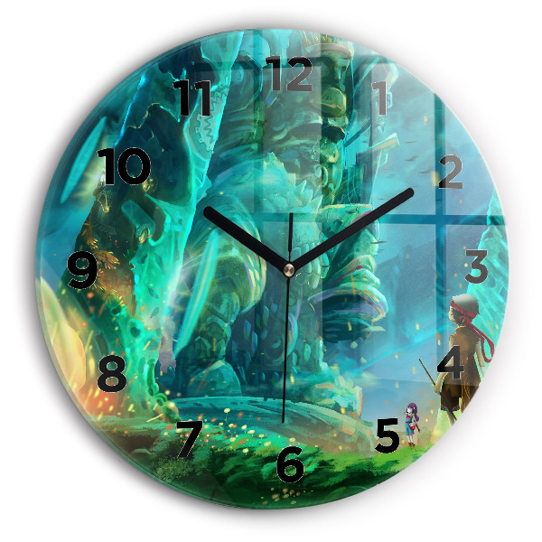 Round glass clock Children in the forest