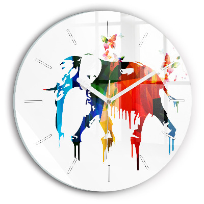 Round glass clock Colorful painted elephant