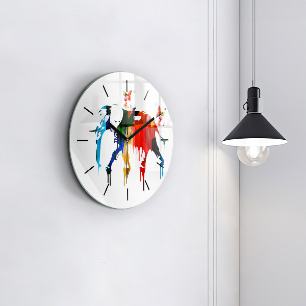 Round glass clock Colorful painted elephant