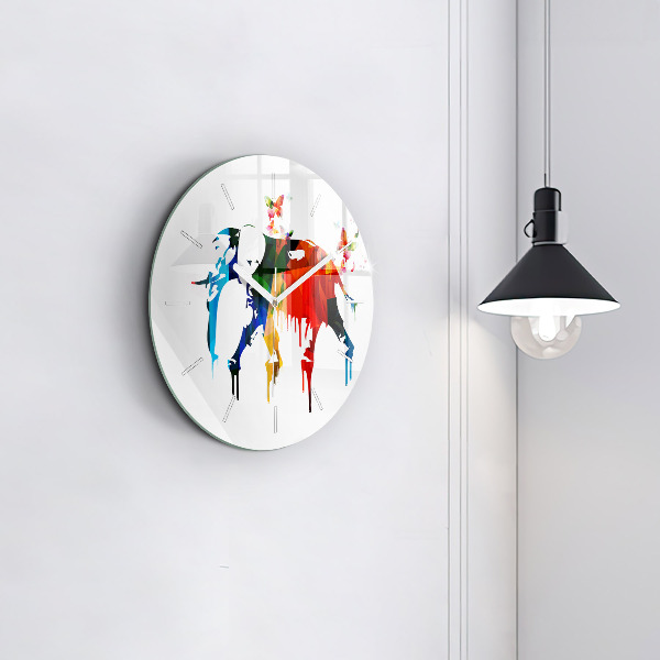 Round glass clock Colorful painted elephant
