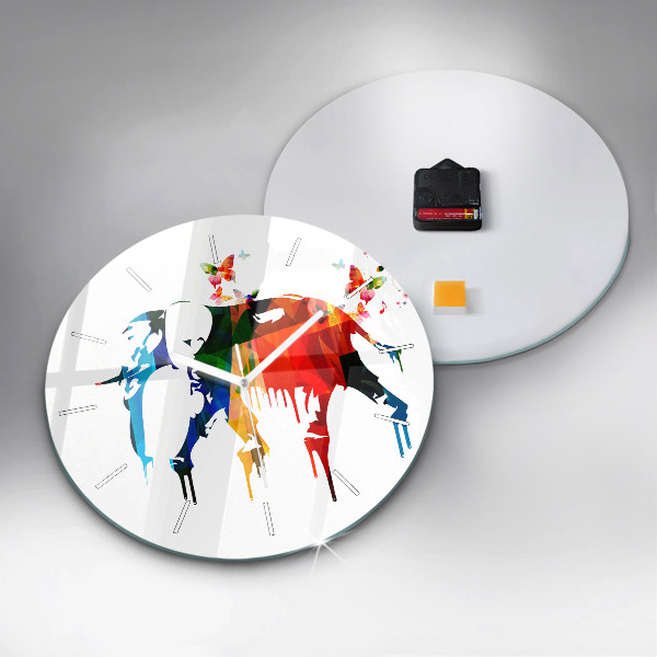 Round glass clock Colorful painted elephant