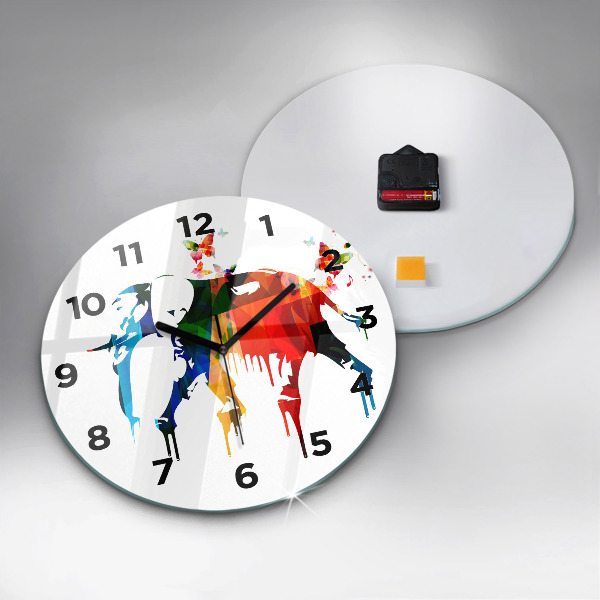 Round glass clock Colorful painted elephant