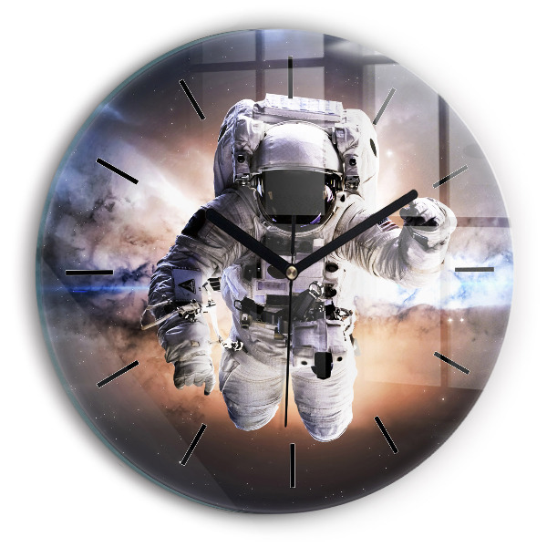 Round glass clock Astronaut in space