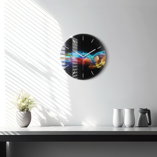 Round glass clock Abstract colorful lines